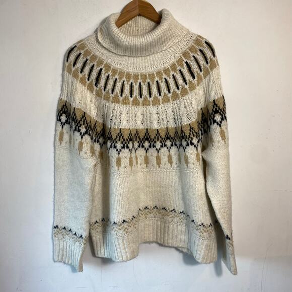 Chunky Fair‎ Isle Turtleneck Sweater 2X Nordic Knit Pullover Cream Cozy Winter - Picture 2 of 10